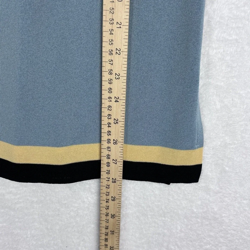 Exclusively Misook Women's‎ Vintage Blue; Black/Gold Stipes Knit Sleeveless Sz L